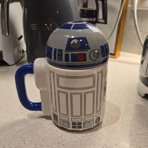 Star Wars R2-D2 Mug with Blue and Gray Accents, GUC, Lid, Iconic, Novelty